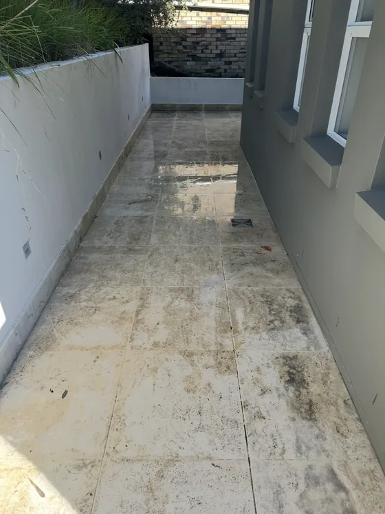 One of our jobs: a tiled side path after pressure washing